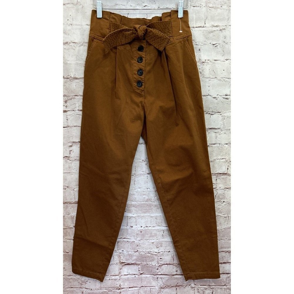 A.L.C. Womens Krew Pant Mocha Brown High Rise Belted Paperbag Waist Size 4 NEW